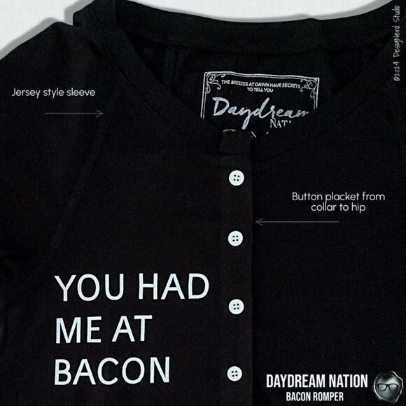 DAYDREAM NATION BACON ROMPER UNION SUIT IN BLACK COTTON/MODAL UNISEX SIZE SMALL - Picture 6 of 16